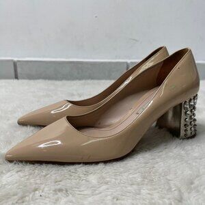 Miu Miu Women's Cream Patent Leather Crystal Embellishments Pump Shoes Size 36